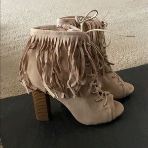 Fringe heeled booties
